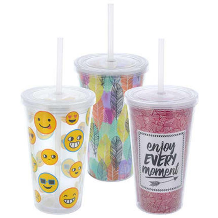 Picture of 16oz Plastic Cups with Lids & Straws